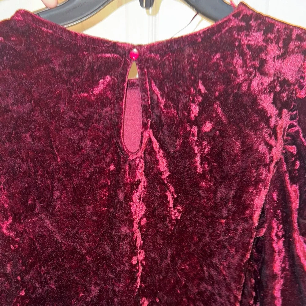 Primark Velvet Long Sleeve Top - Deep Red - Picture 5 of 10
